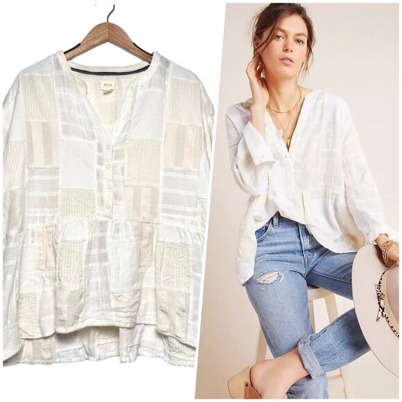 Maeve by Anthropologie Tops - Maeve Anthropologie | Women | Loretta Cream Patchwork Babydoll Blouse | Medium